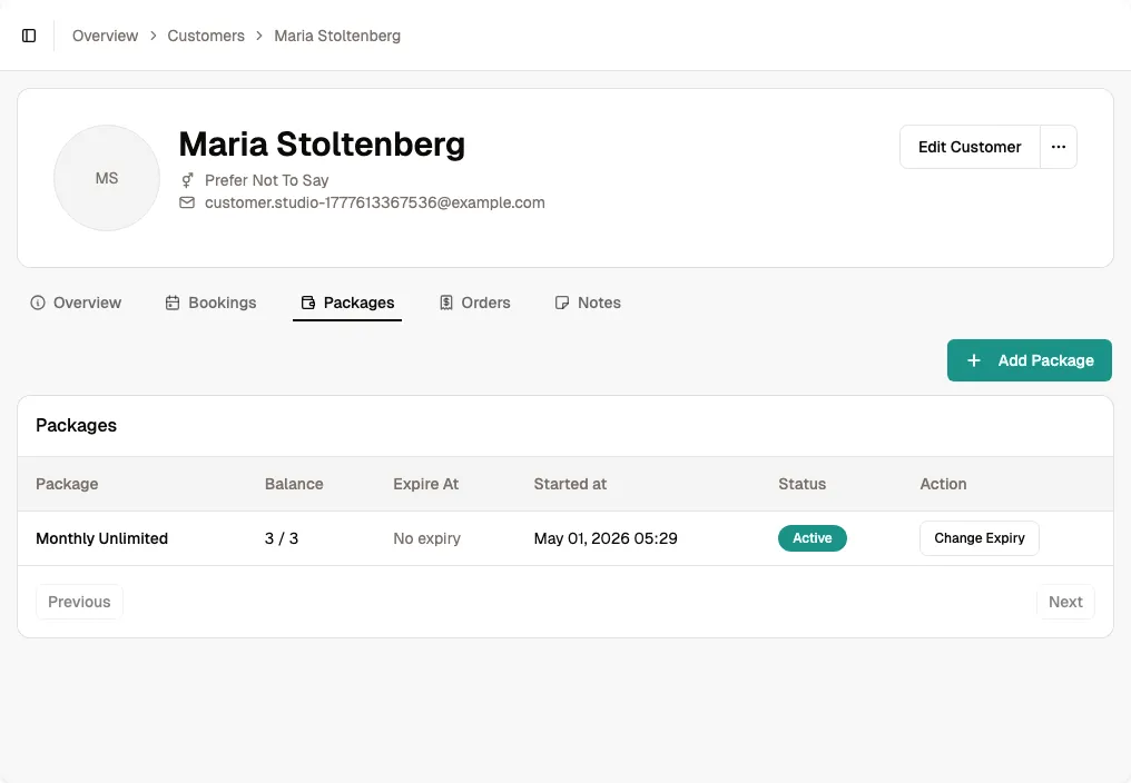 Open the customer packages tab screenshot