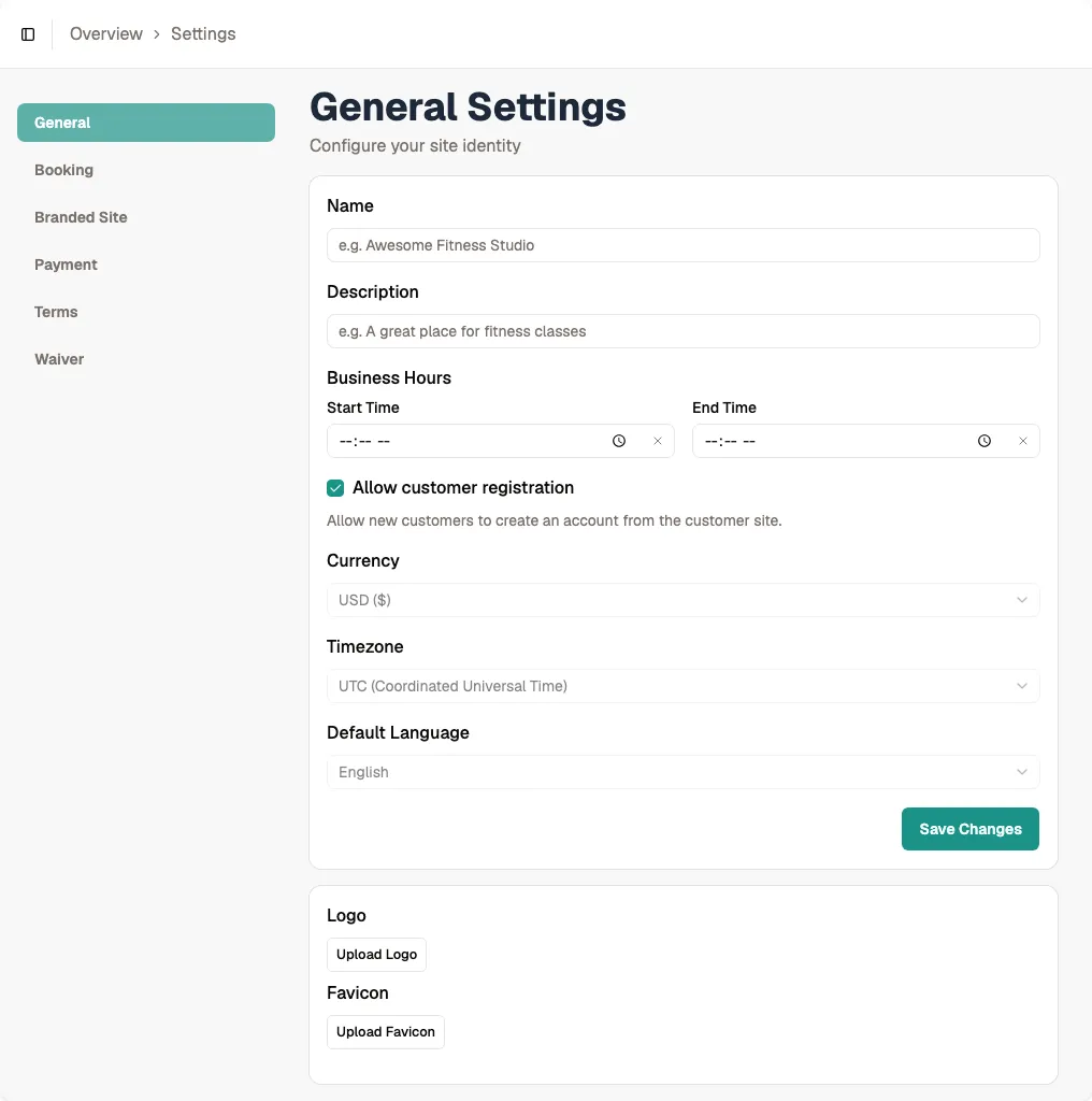 General settings showing the Allow customer registration checkbox