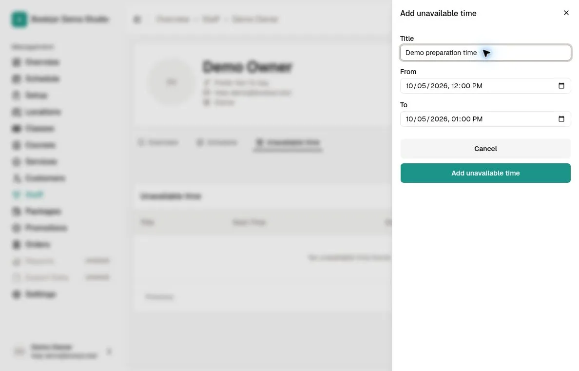 Add unavailable time form