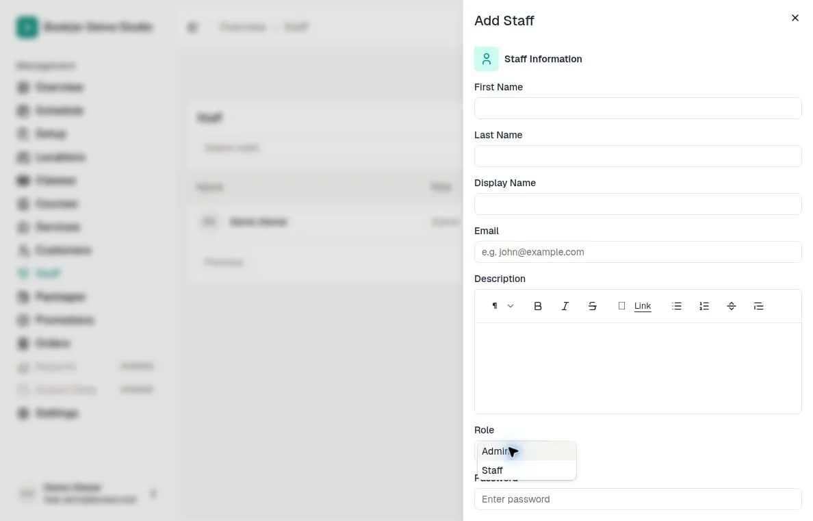 Add Staff form with role choices