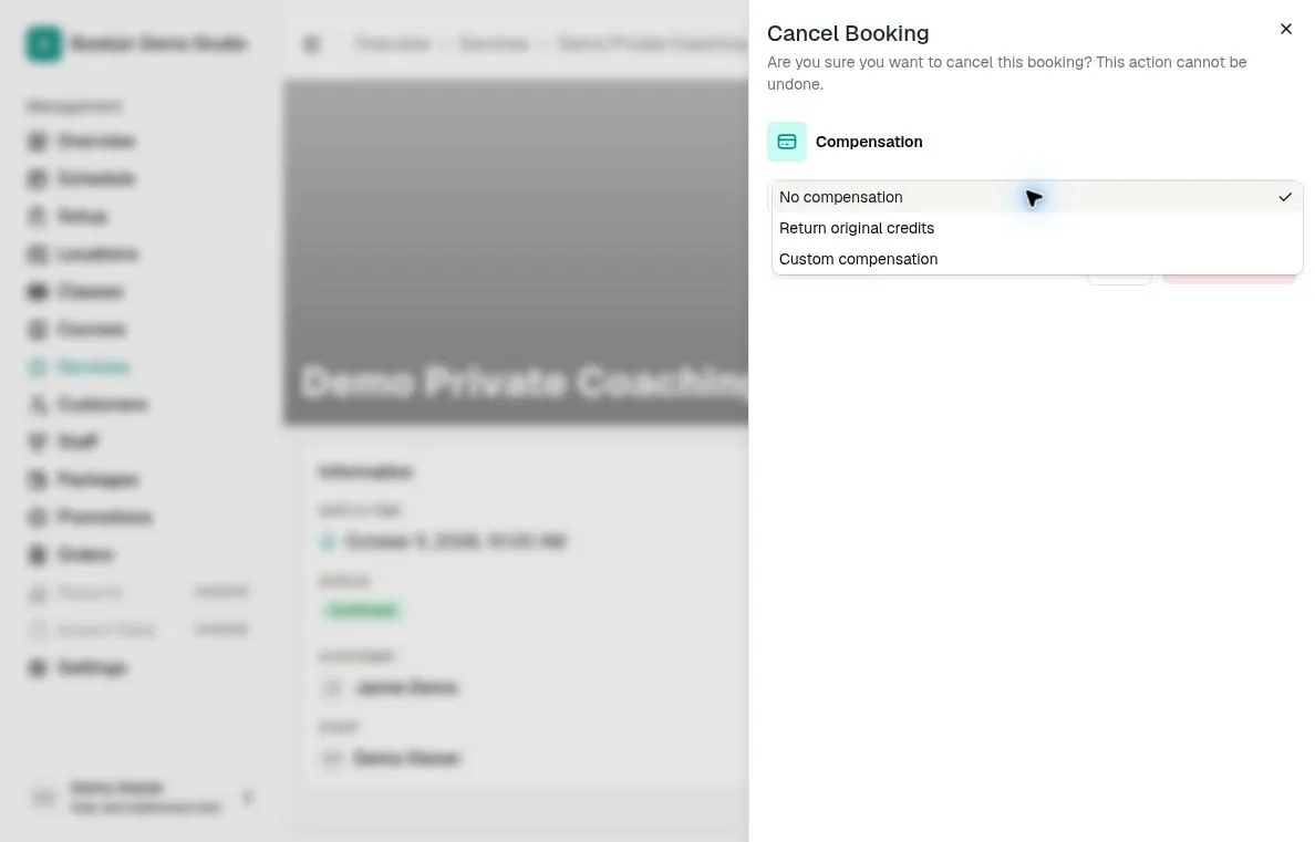 Cancellation compensation choices for a credit booking