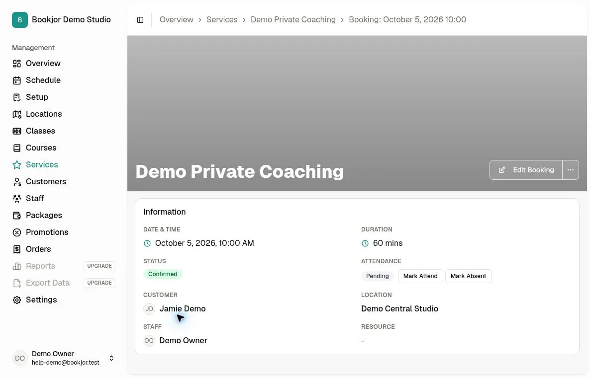 Confirmed private booking detail